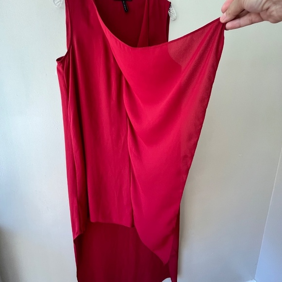 BCBGMaxAzria Red Tara Tiered Asymmetrical Midi Tank Dress V Neck Size M - Picture 5 of 8